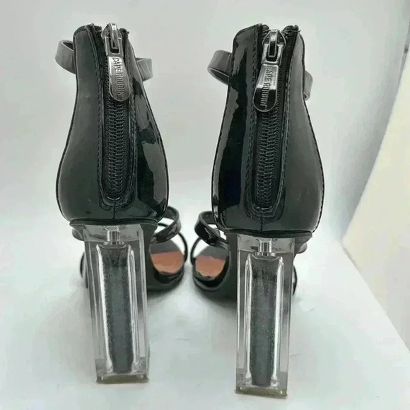 CAPE ROBBIN Maria black strappy glitter core block heel sandals - Picture 5 of 9